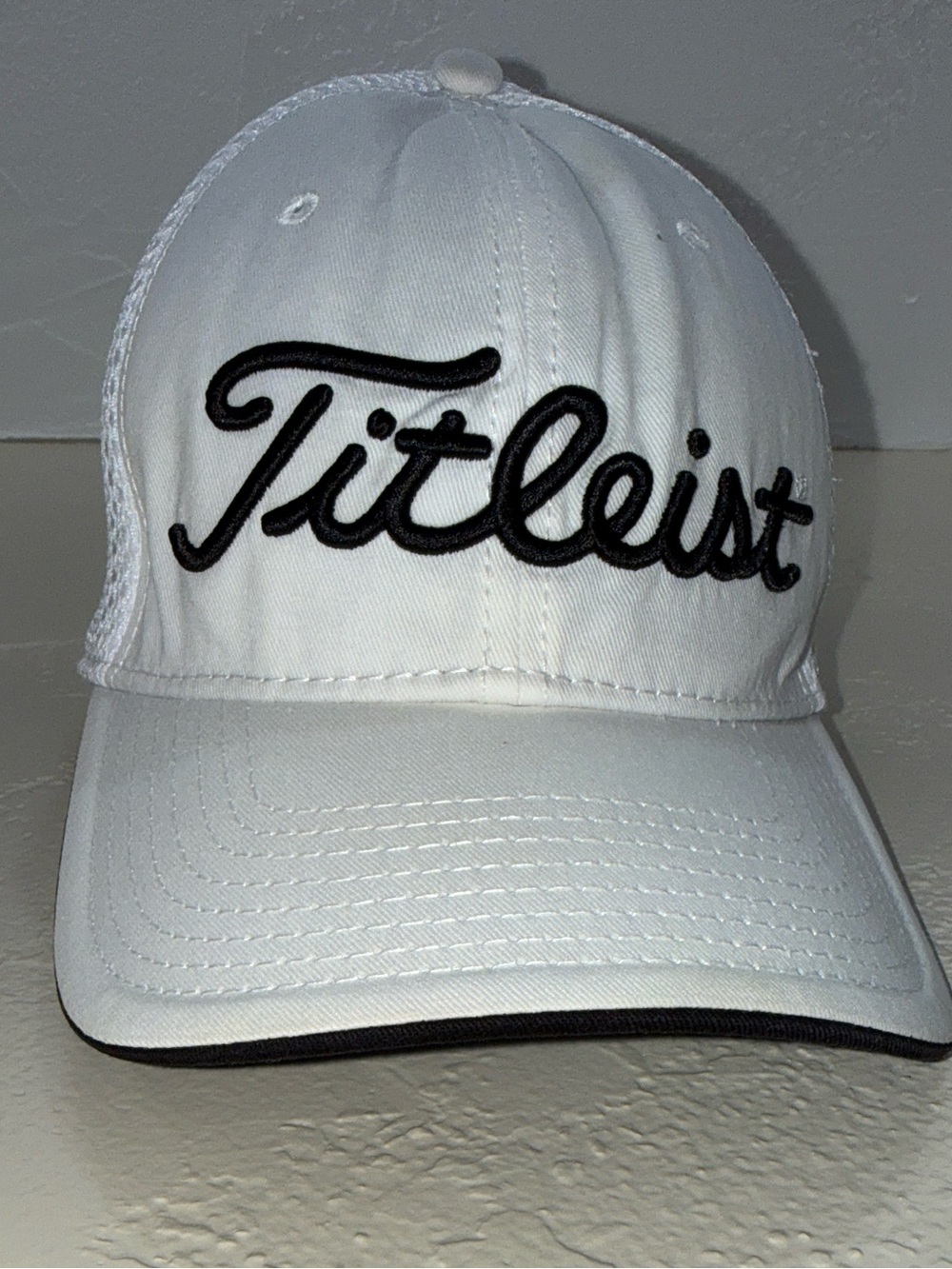 Titleist New Era Fitted Pro V1 White Cap with Black Script Medium-Large